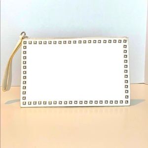 White Clutch/Wristlet with Silver Studs